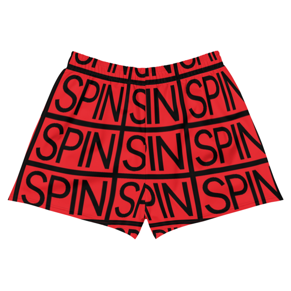 Women's Athletic Short Shorts in Red, SPIN Logo Pattern