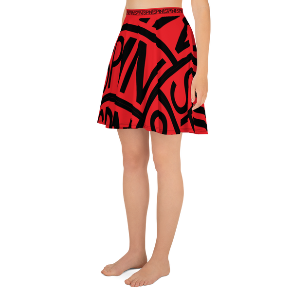 Skater Skirt in Red, SPIN Pattern Logo