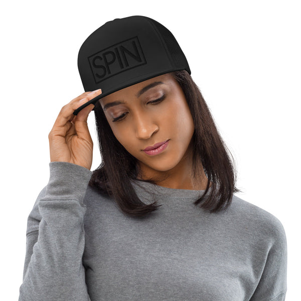 Snapback Trucker Hat, Black Edition SPIN 3D Puff Embroidery Logo