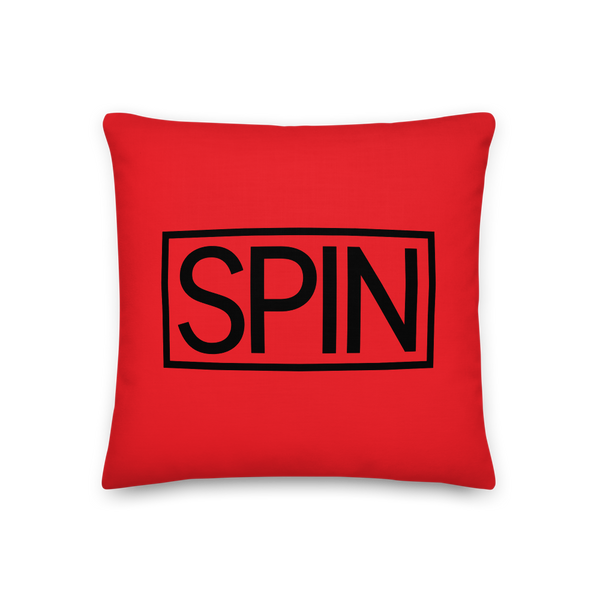 Premium Pillow in Red, SPIN Logo with Reversible Pattern Design