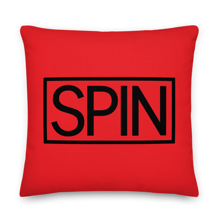 Premium Pillow in Red, SPIN Logo with Reversible Pattern Design